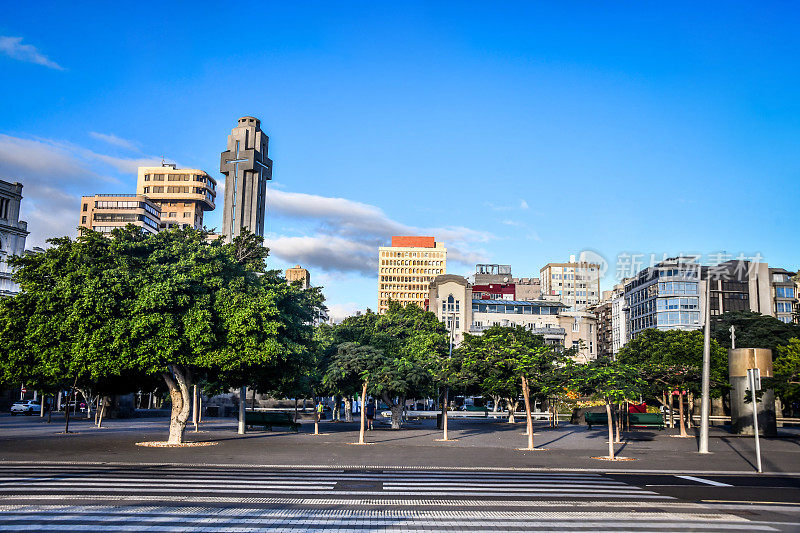 Beautiful Neighborhood On Plaza de España With Monumento a Los Caidos In Santa Cruz de Tenerife, Spain